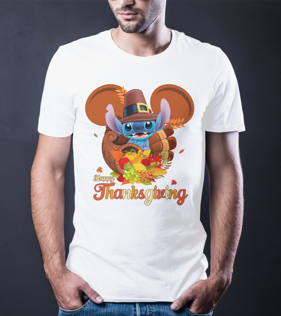 Stitch Happy Thanksgiving Cornucopia Pilgrim Hat T-Shirt