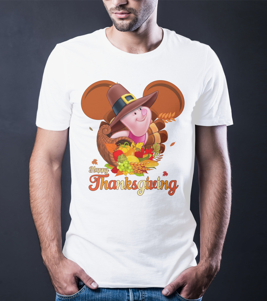 Happy Thanksgiving Piglet Cornucopia Celebration T-Shirt