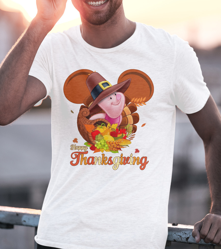 Happy Thanksgiving Piglet Cornucopia Celebration T-Shirt