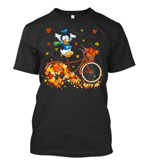 Donald Duck Autumn Bicycle Adventure With Falling Leaves T-Shirt
