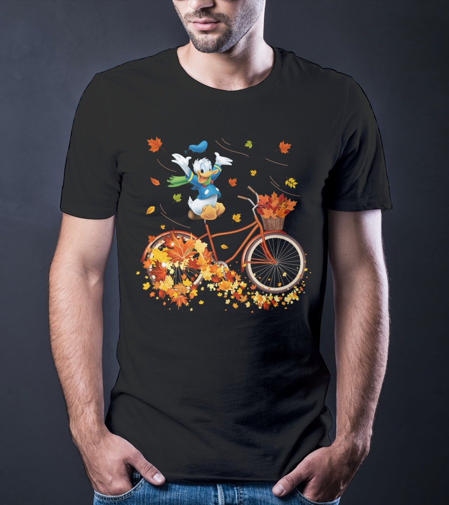 Donald Duck Autumn Bicycle Adventure With Falling Leaves T-Shirt