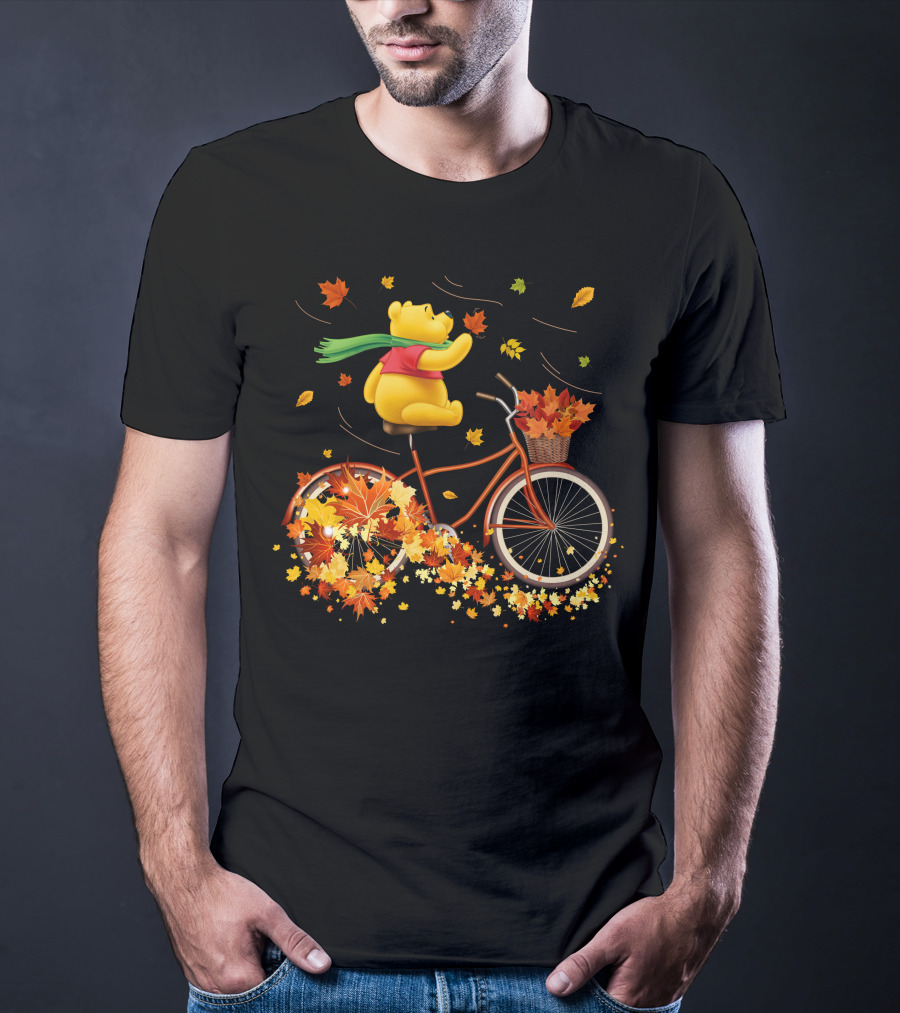 Winnie The Pooh Autumn Leaves Bicycle Ride T-Shirt