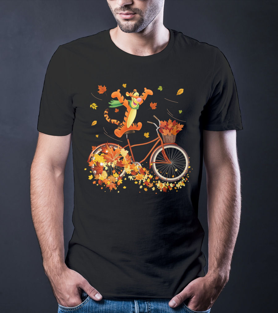 Tigger Autumn Bicycle Adventure With Falling Leaves T-Shirt