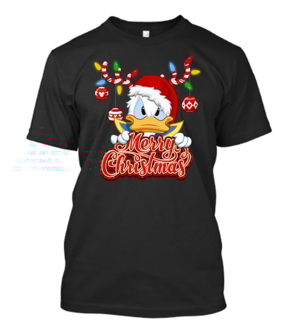 Merry Christmas Donald Wearing Santa Hat And Reindeer Antlers T-Shirt