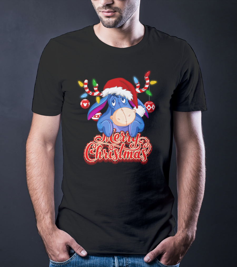 Eeyore Merry Christmas Santa Hat Reindeer Lights T-Shirt