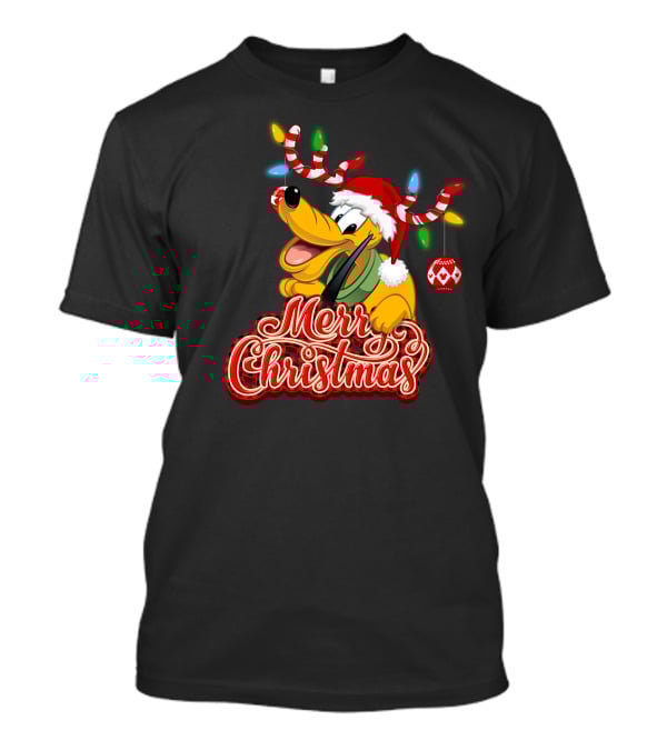 Merry Christmas Pluto Holiday Antlers And Santa Hat T-Shirt