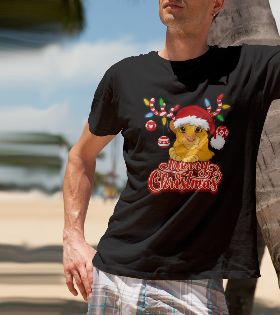 Simba Merry Christmas Santa Hat And Reindeer Antlers T-Shirt