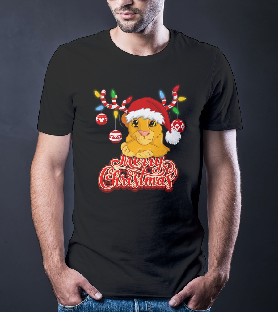 Simba Merry Christmas Santa Hat And Reindeer Antlers T-Shirt