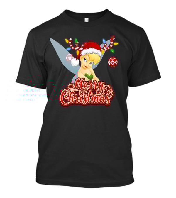 Merry Christmas Tinkerbell Santa Hat Reindeer Antlers Lights Holiday T-Shirt