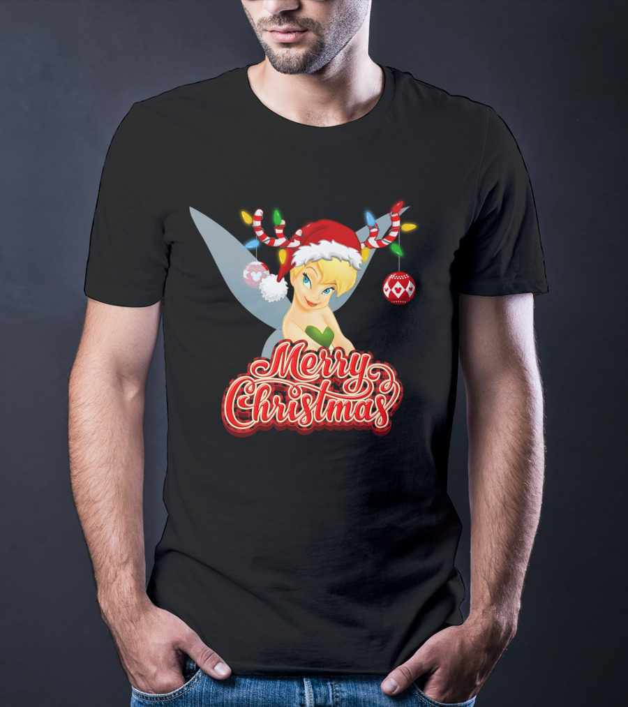 Merry Christmas Tinkerbell Santa Hat Reindeer Antlers Lights Holiday T-Shirt