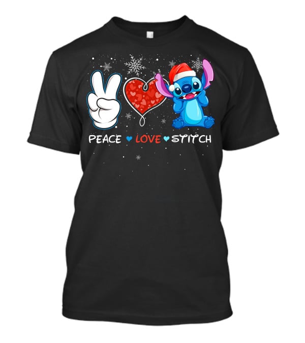 Peace Love Stitch Christmas Santa Hat T-Shirt