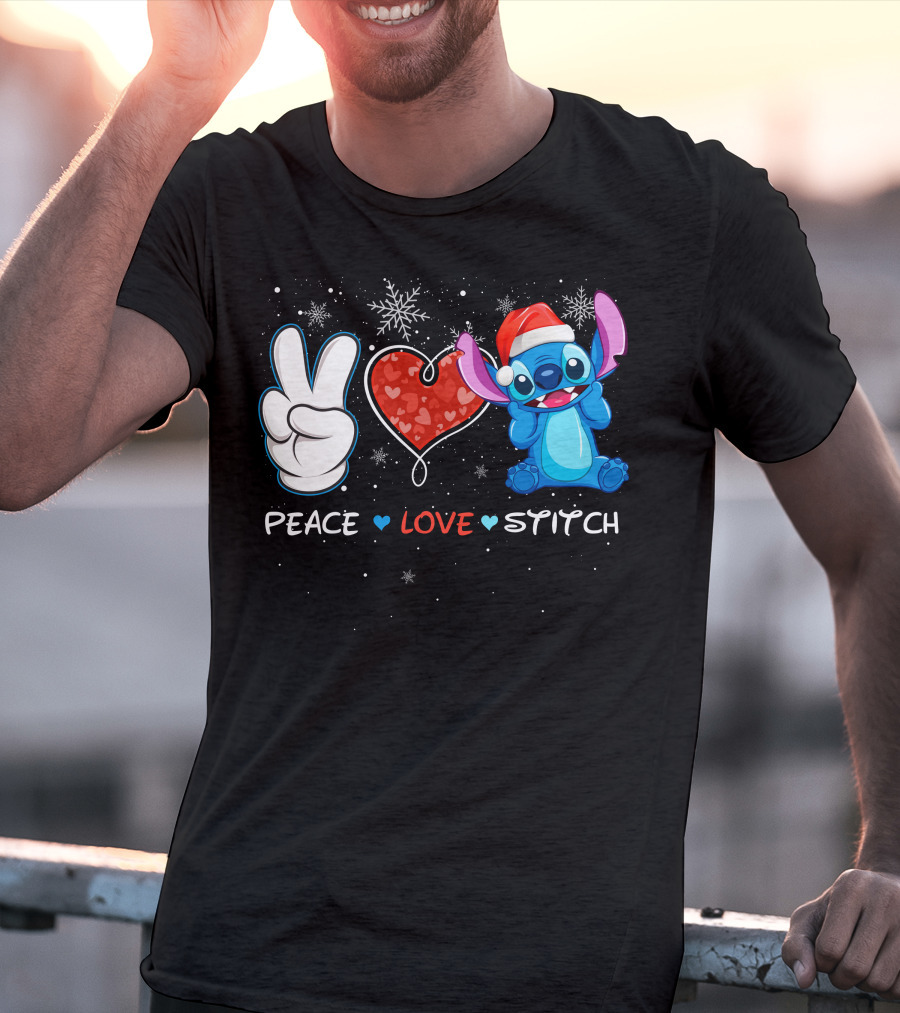 Peace Love Stitch Christmas Santa Hat T-Shirt