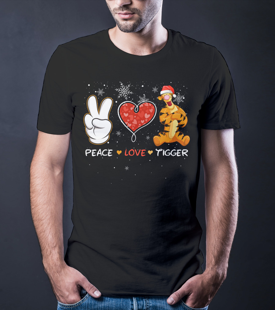 Peace Love Tigger Santa Hat Snowflakes T-Shirt
