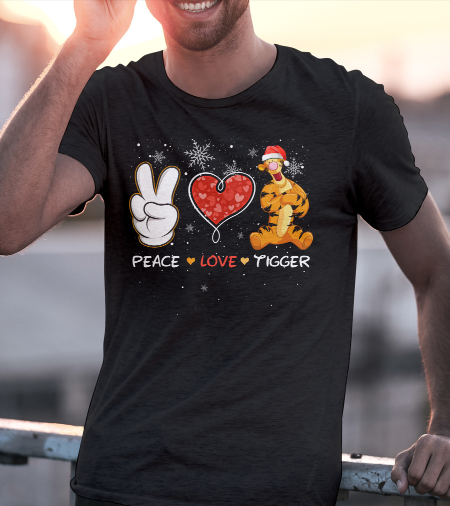 Peace Love Tigger Santa Hat Snowflakes T-Shirt