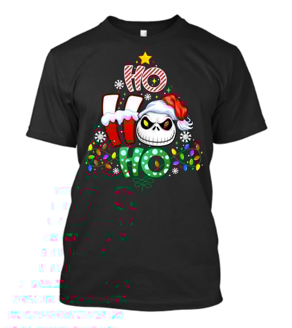 Jack Ho Ho Ho Skull Santa Hat Christmas Lights T-Shirt