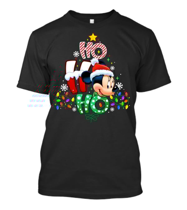 Minnie Mouse Ho Ho Ho Christmas Holiday Lights Snowflakes Santa Hat T-Shirt