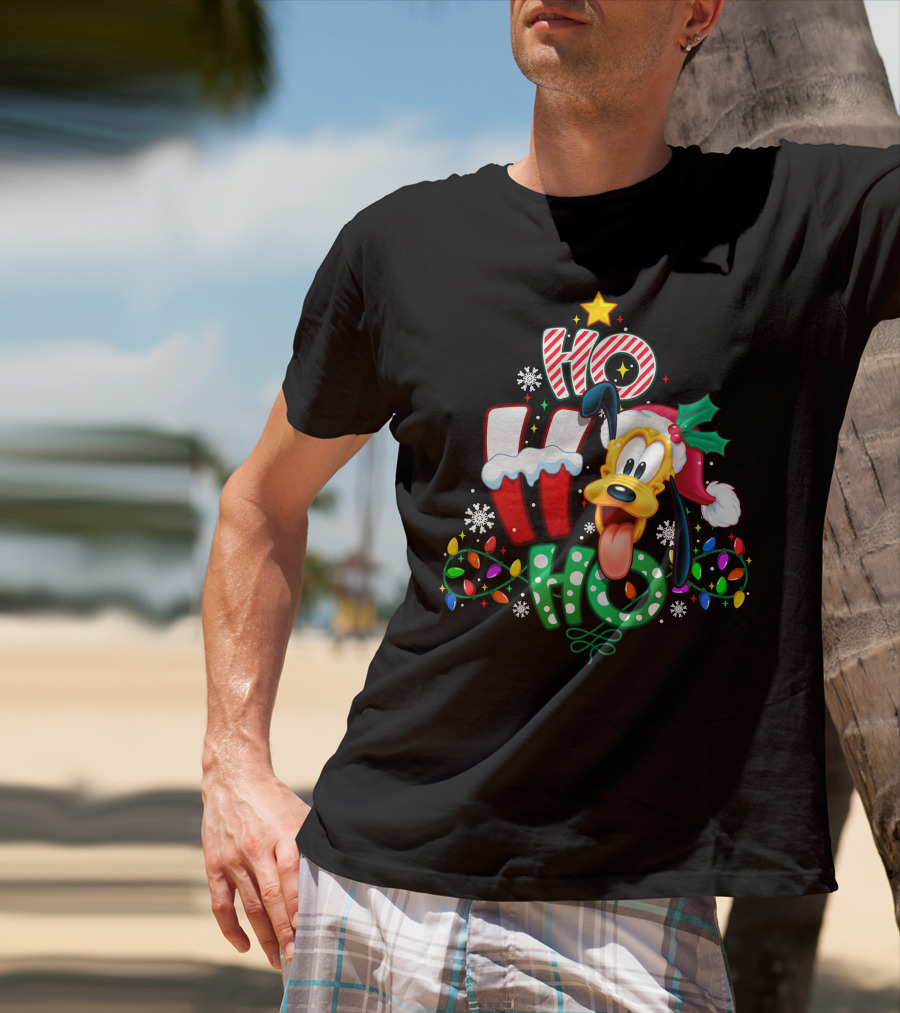 Ho Ho Ho Pluto Christmas Lights And Snowflakes T-Shirt
