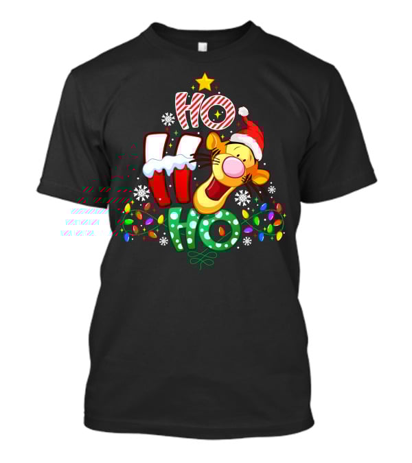 Tigger Christmas Ho Ho Ho With Lights And Santa Hat T-Shirt