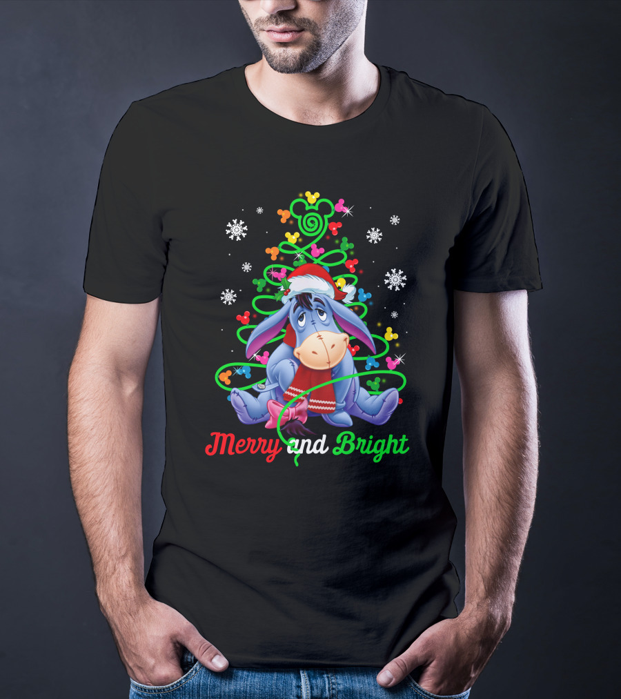 Eeyore Merry And Bright Christmas Tree Mickey Ornaments T-Shirt