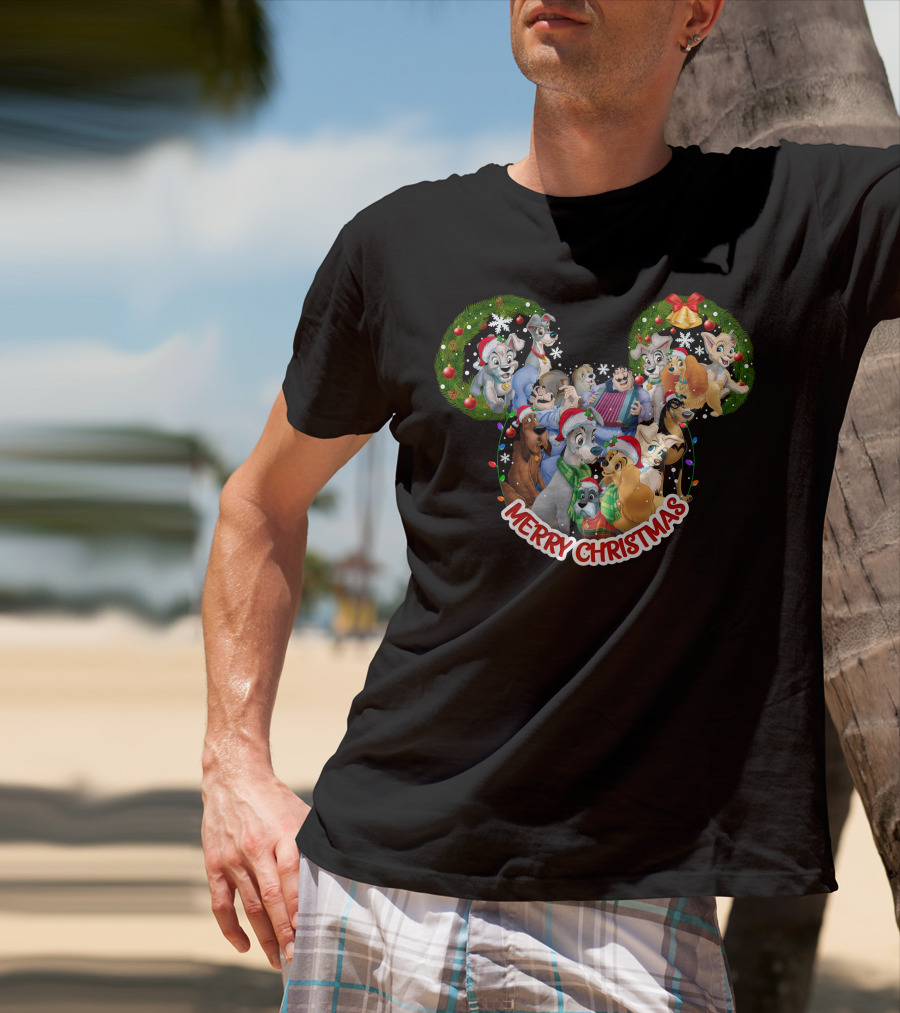 Merry Christmas Disney Lady And The Tramp Mickey Mouse Ears T-Shirt