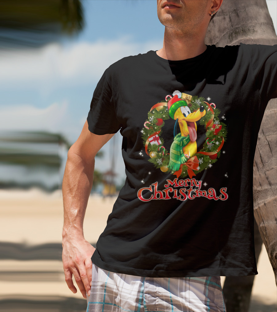 Merry Christmas Pluto Wreath Holiday Celebration T-Shirt