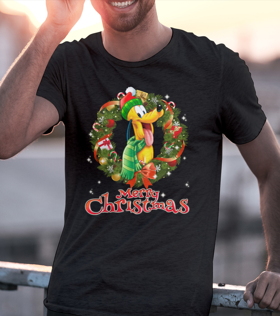 Merry Christmas Pluto Wreath Holiday Celebration T-Shirt