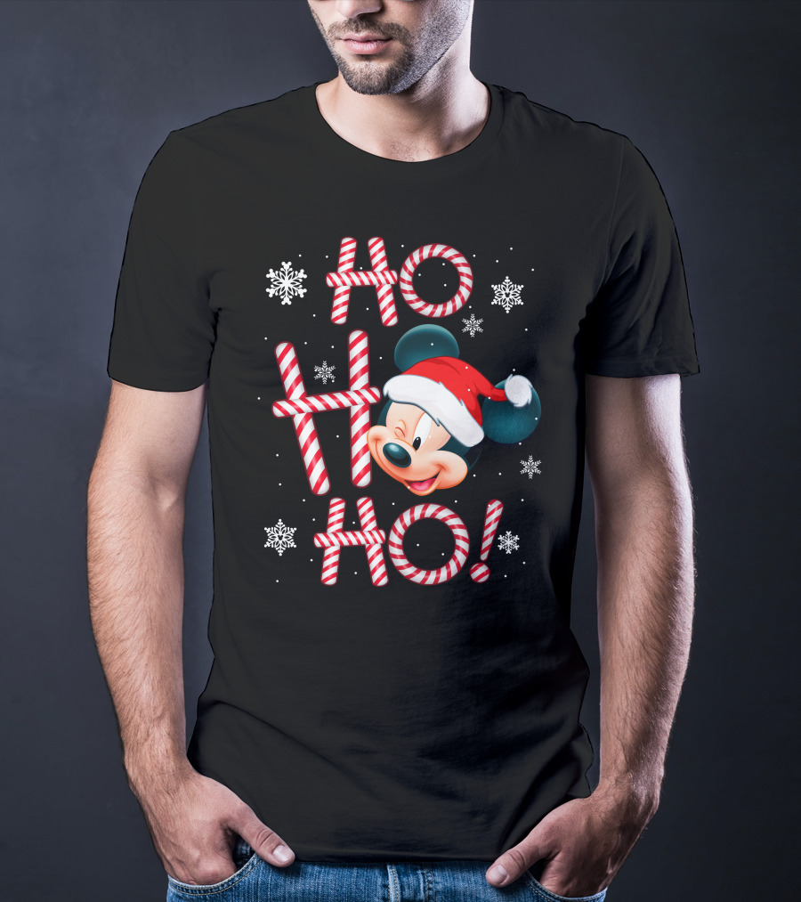 Ho Ho Ho Mickey Christmas Santa Hat Snowflakes T-Shirt