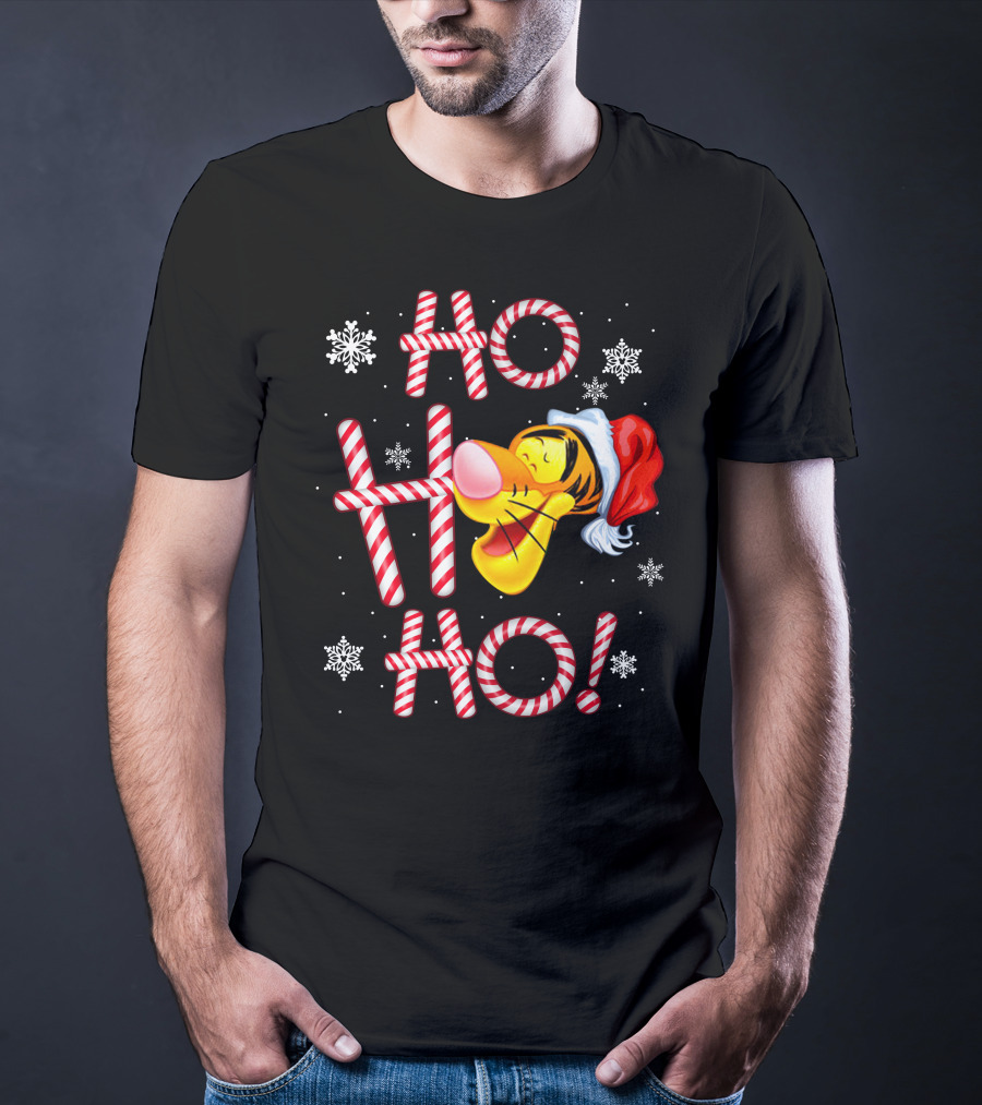 Tigger Ho Ho Ho Santa Hat Candy Cane Snowflakes T-Shirt