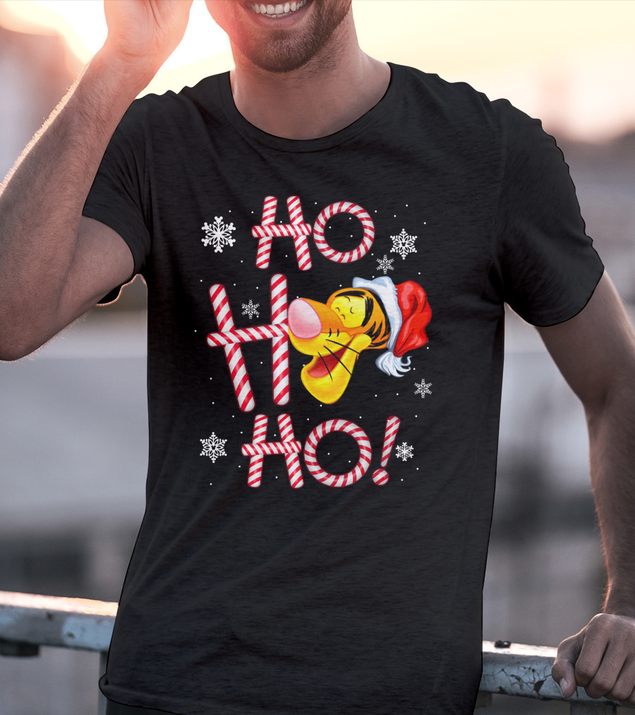Tigger Ho Ho Ho Santa Hat Candy Cane Snowflakes T-Shirt