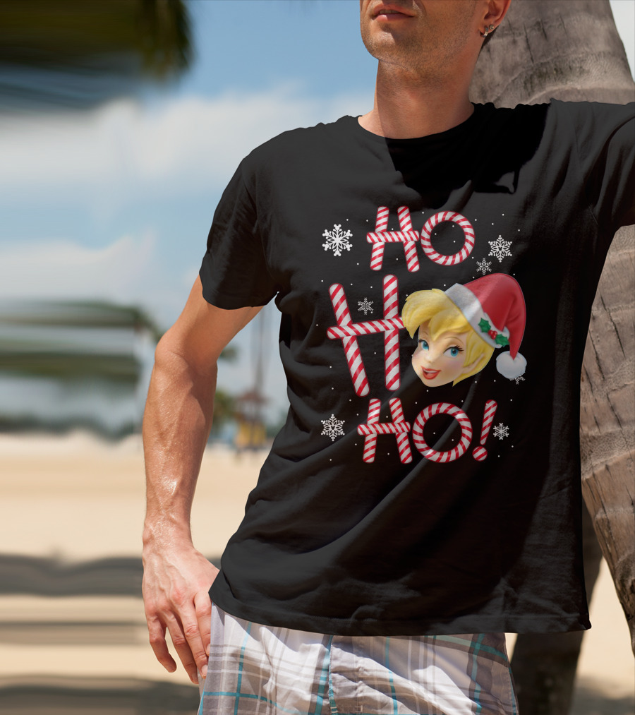 Ho Ho Ho Tinkerbell Christmas Candy Cane Snowflakes T-Shirt