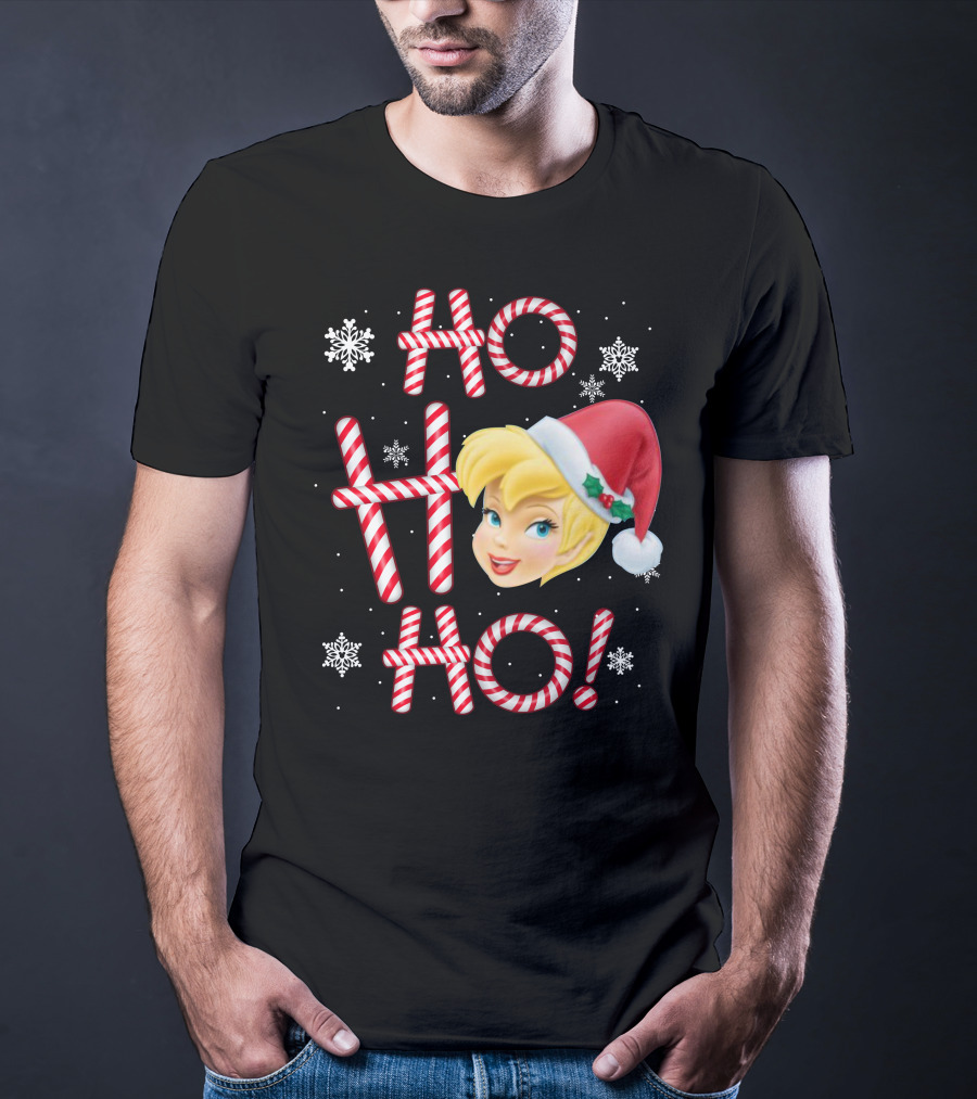 Ho Ho Ho Tinkerbell Christmas Candy Cane Snowflakes T-Shirt
