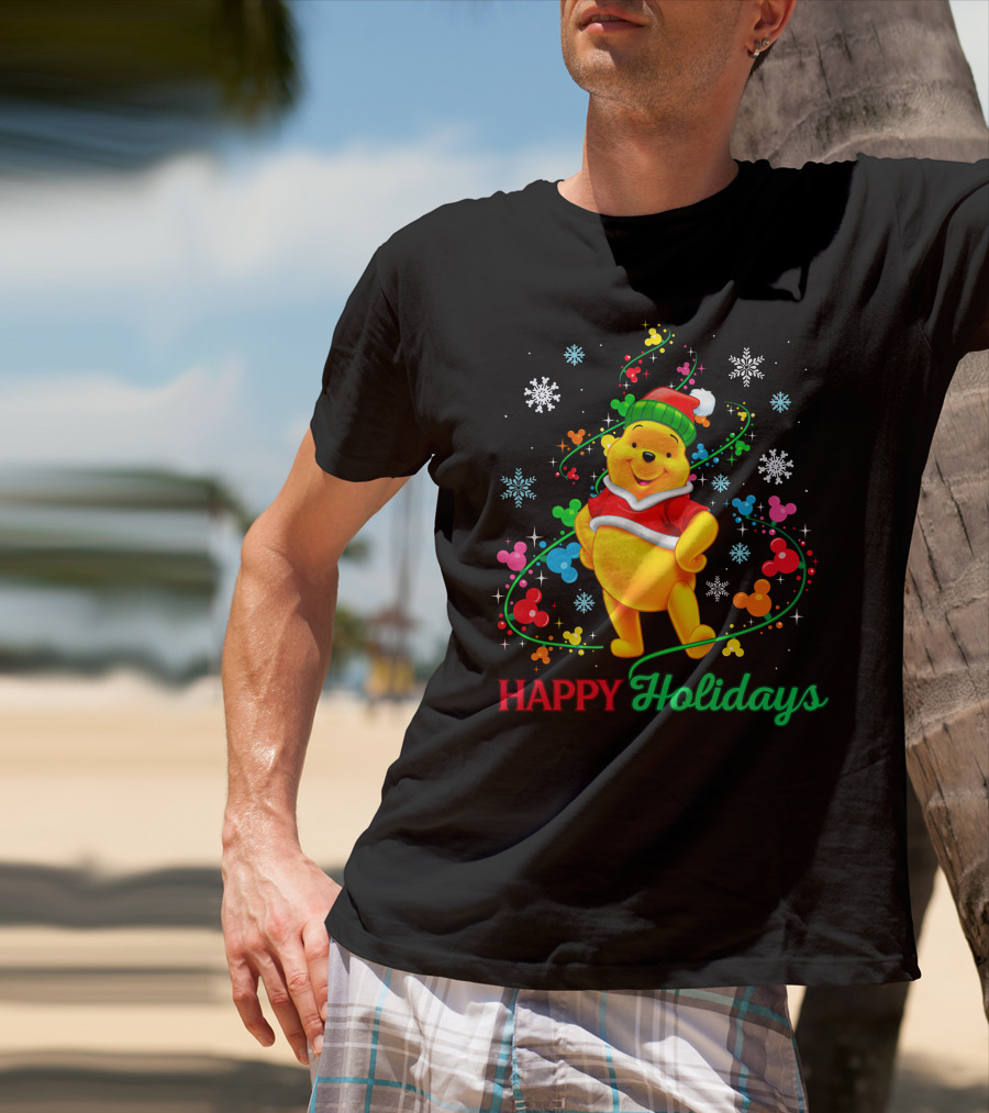 Happy Holidays Pooh Christmas Celebration T-Shirt