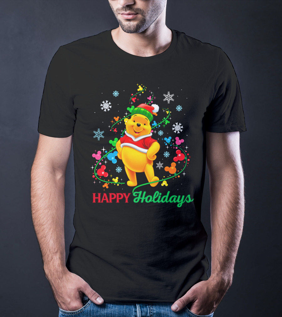 Happy Holidays Pooh Christmas Celebration T-Shirt