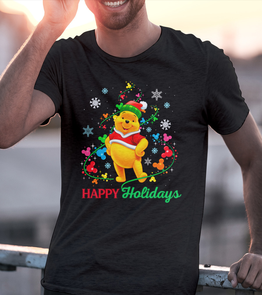 Happy Holidays Pooh Christmas Celebration T-Shirt