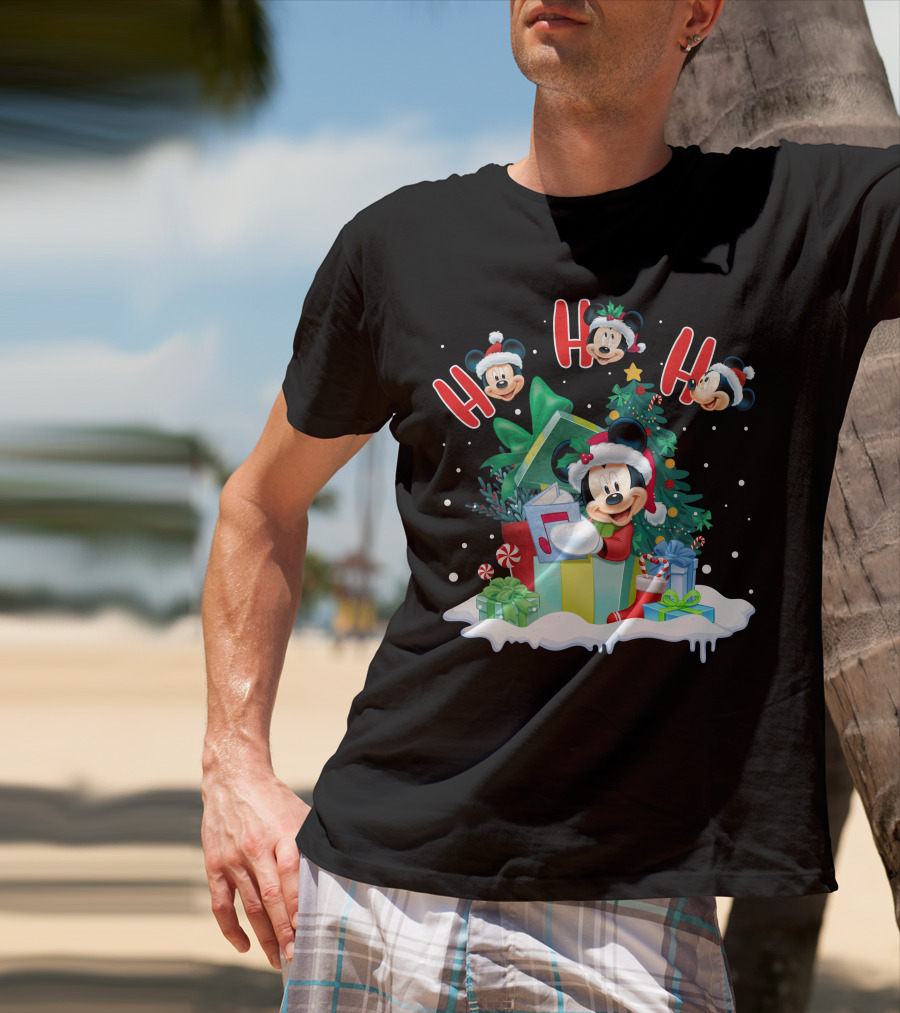 Mickey Christmas Holiday Cheer Ho Ho Ho Holiday Gifts And Tree T-Shirt