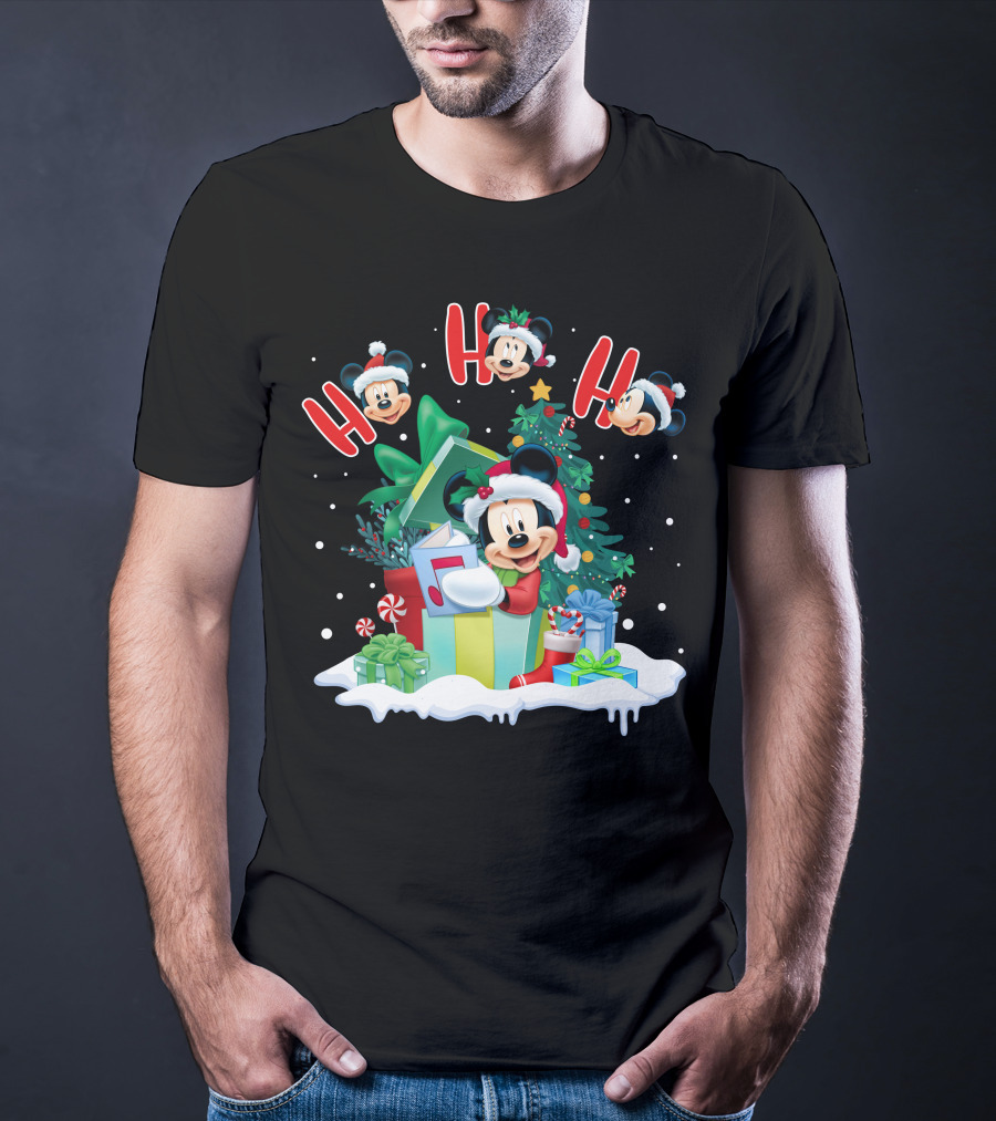 Mickey Christmas Holiday Cheer Ho Ho Ho Holiday Gifts And Tree T-Shirt
