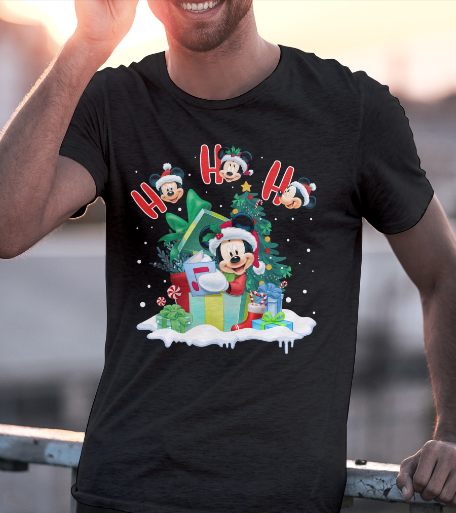 Mickey Christmas Holiday Cheer Ho Ho Ho Holiday Gifts And Tree T-Shirt