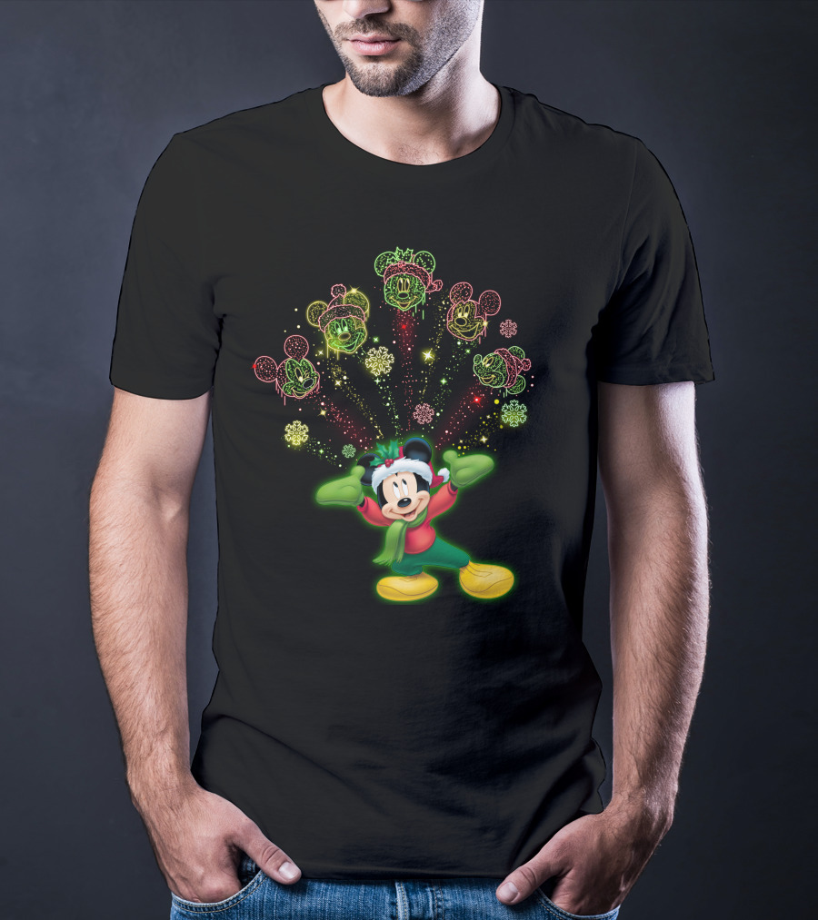 Mickey Mouse Christmas Holiday Cheer With Festive Lights And Snowflakes T-Shirt