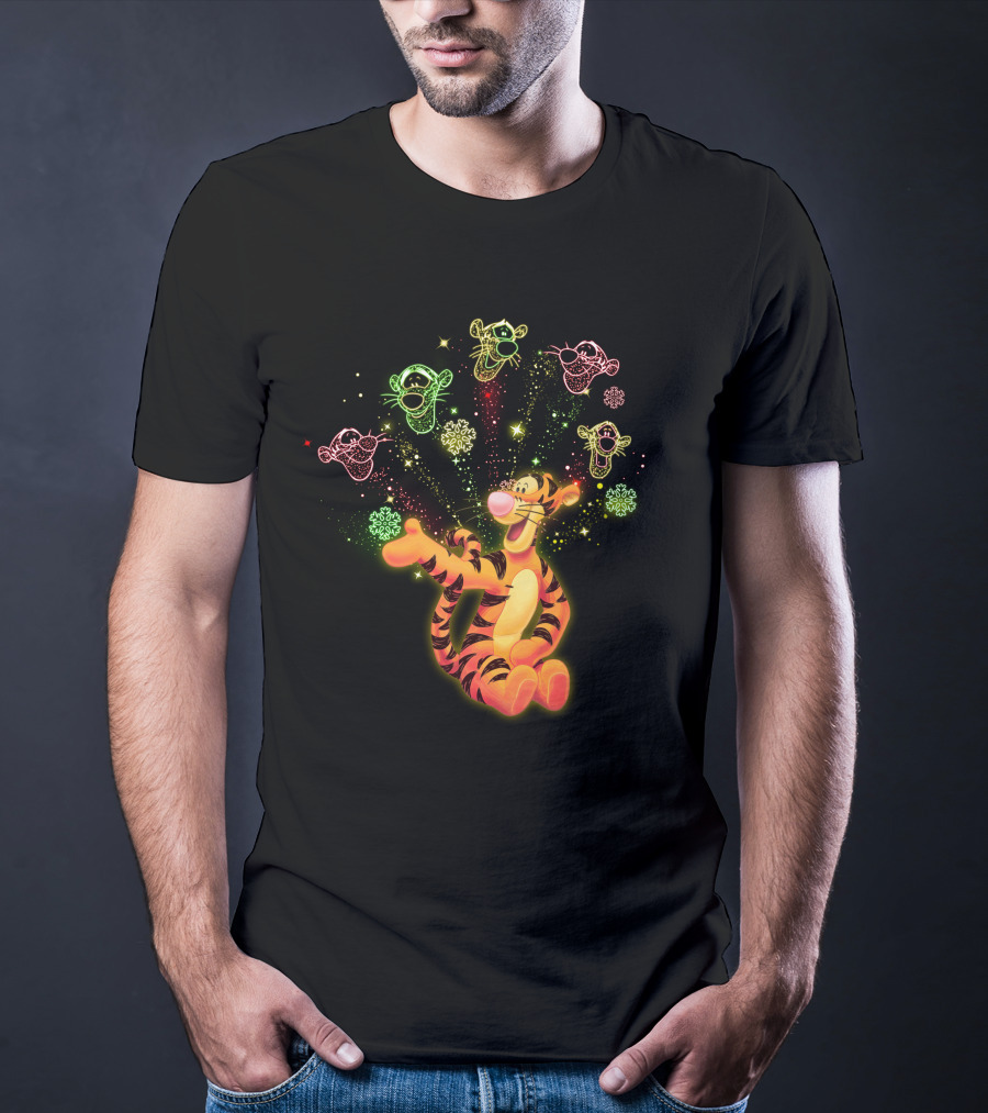 Tigger Playful Celebration With Magical Multicolored Starry Outlines T-Shirt