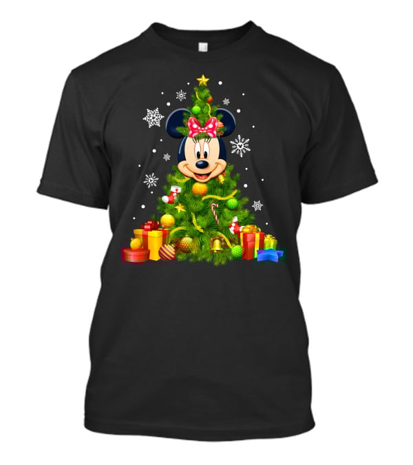 Minnie Mouse Christmas Tree With Gifts And Snowflakes T-Shirt