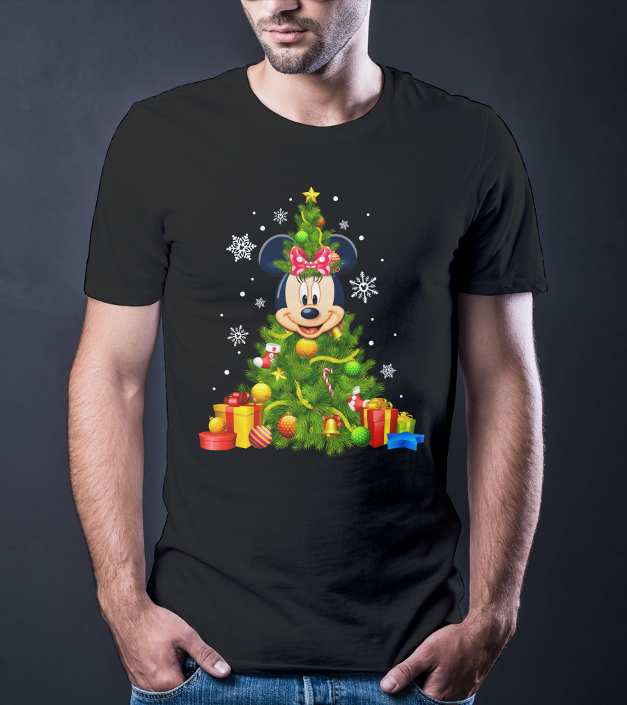 Minnie Mouse Christmas Tree With Gifts And Snowflakes T-Shirt