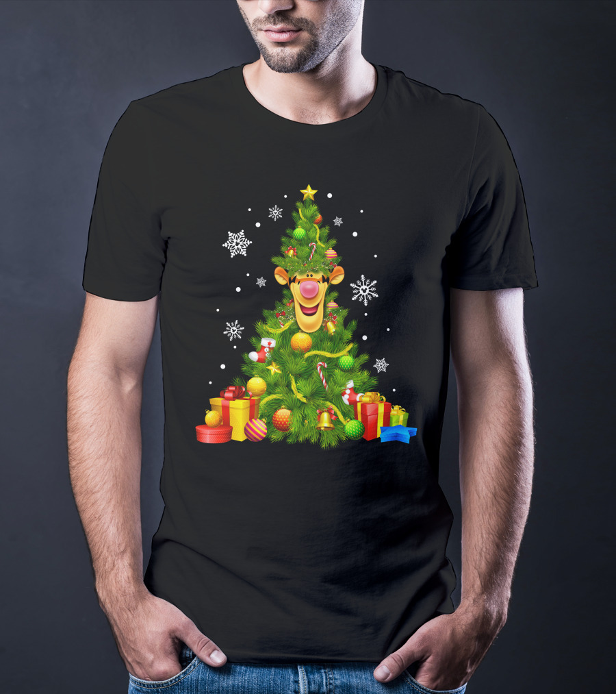 Tigger Christmas Tree With Snowflakes And Gifts T-Shirt