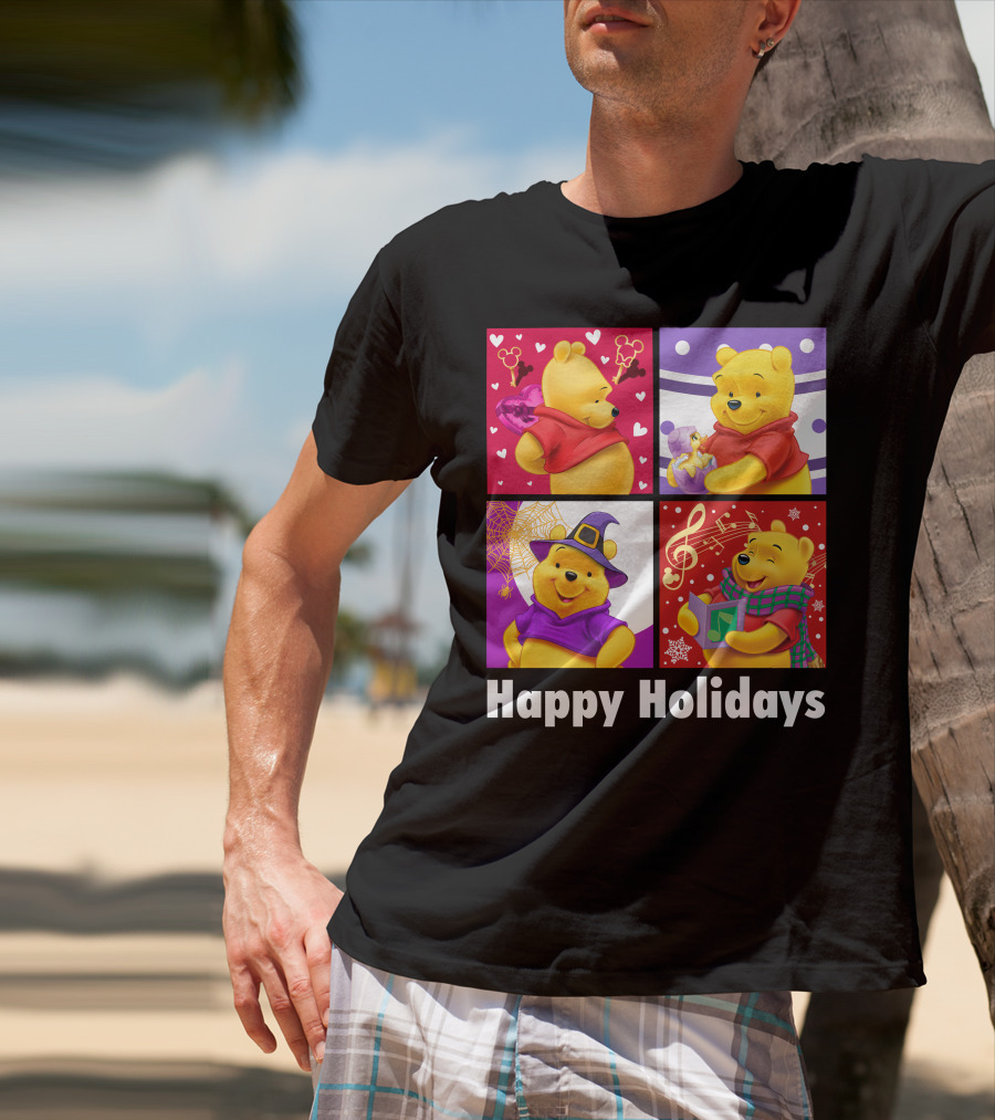Happy Holidays Pooh Bear Festive Seasonal Celebrations T-Shirt