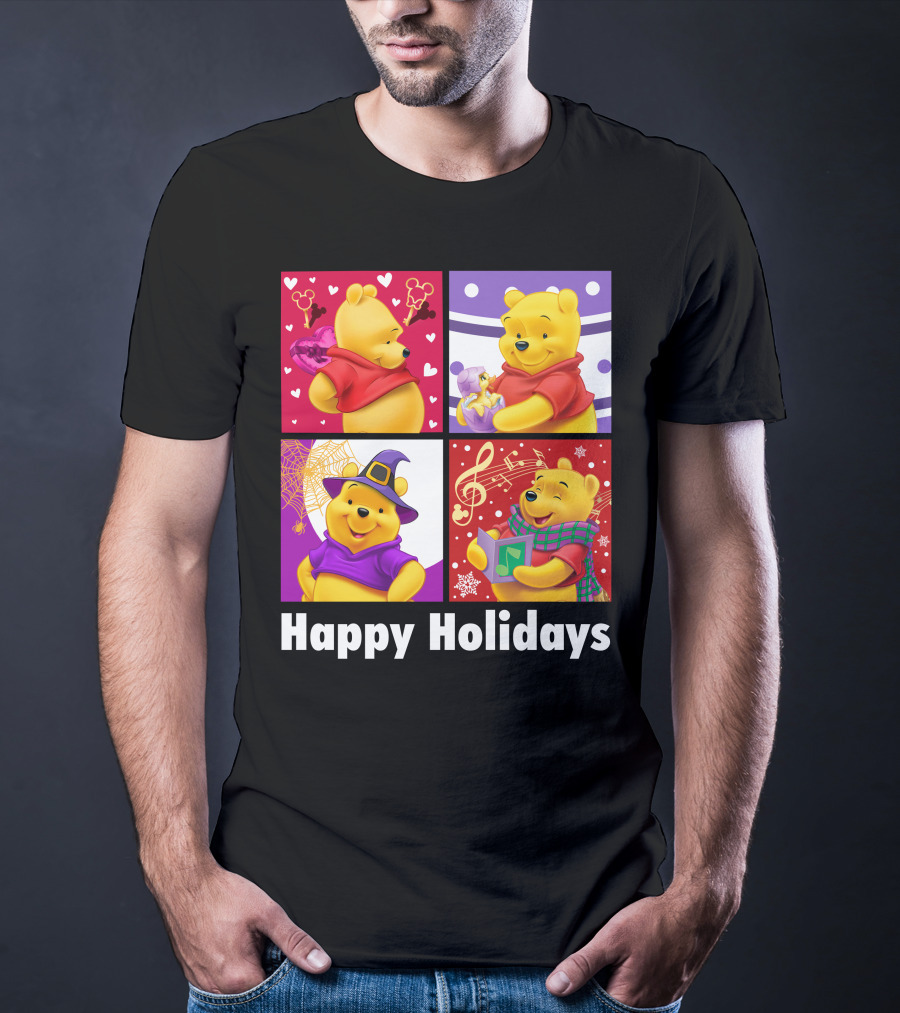 Happy Holidays Pooh Bear Festive Seasonal Celebrations T-Shirt