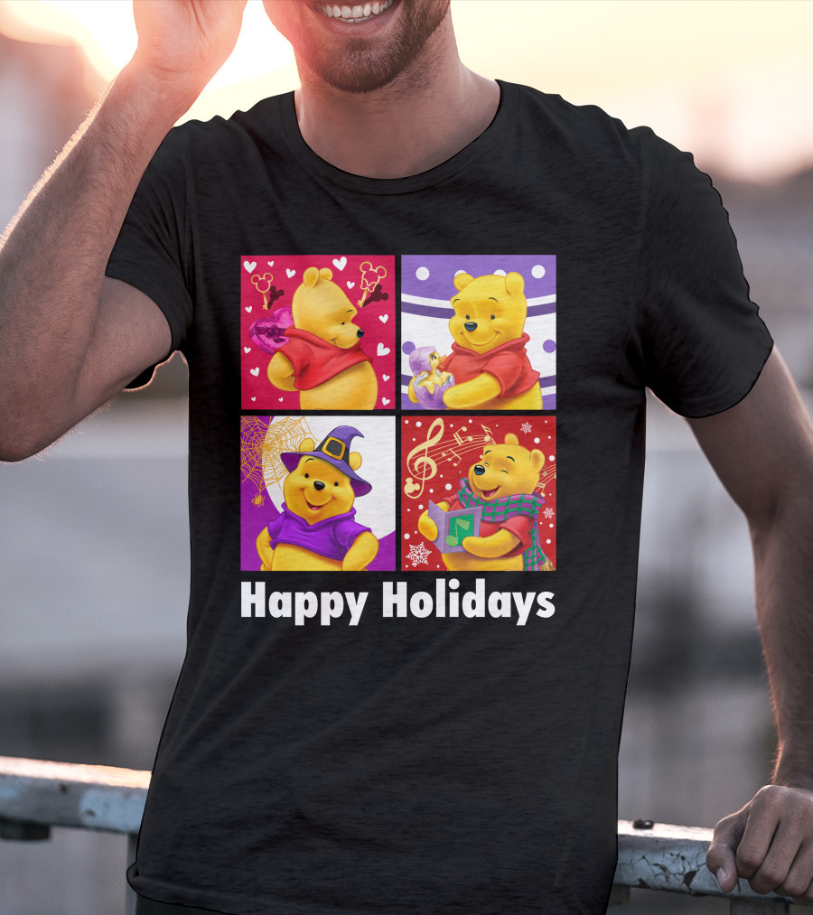 Happy Holidays Pooh Bear Festive Seasonal Celebrations T-Shirt
