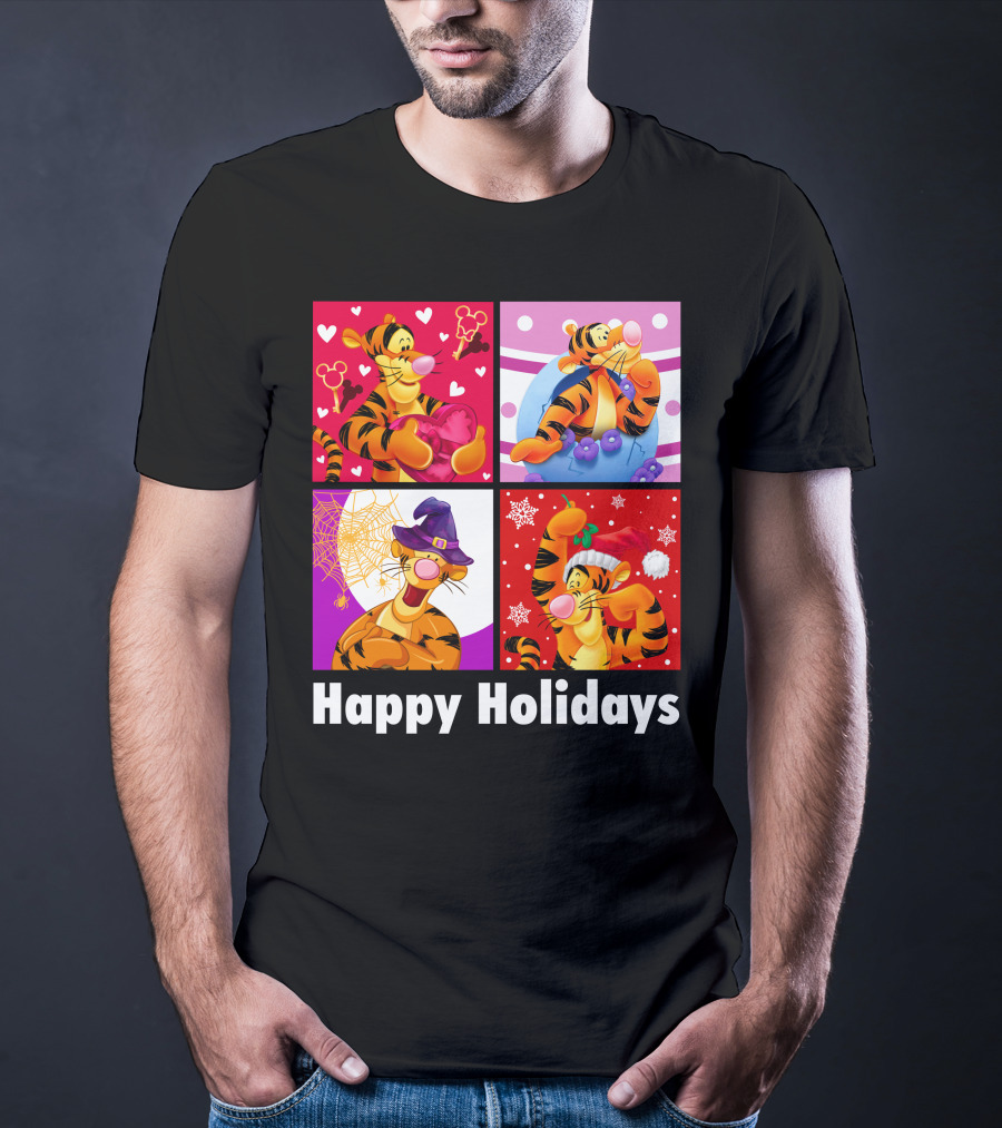 Happy Holidays Tigger Mickey Hearts Santa Halloween T-Shirt