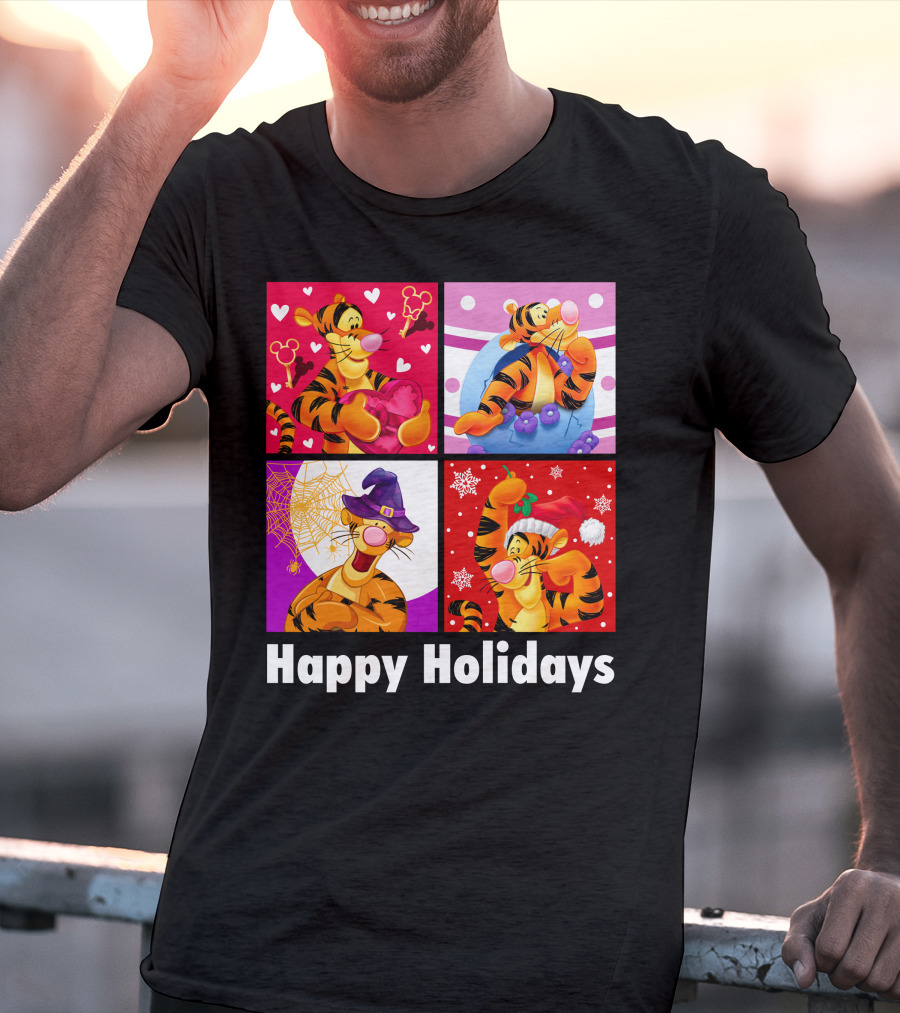 Happy Holidays Tigger Mickey Hearts Santa Halloween T-Shirt