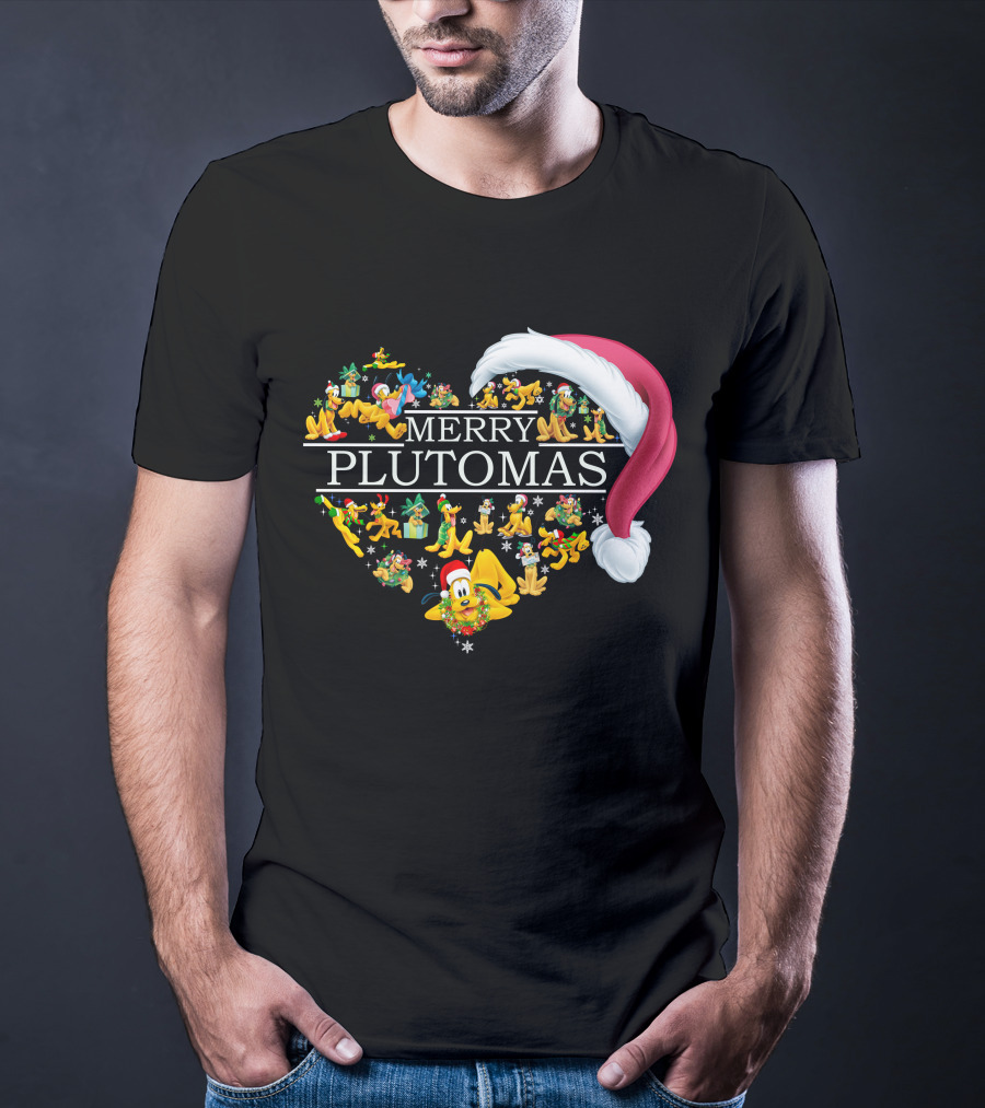 Merry Plutomas Heart With Santa Hat And Festive Pluto Characters T-Shirt