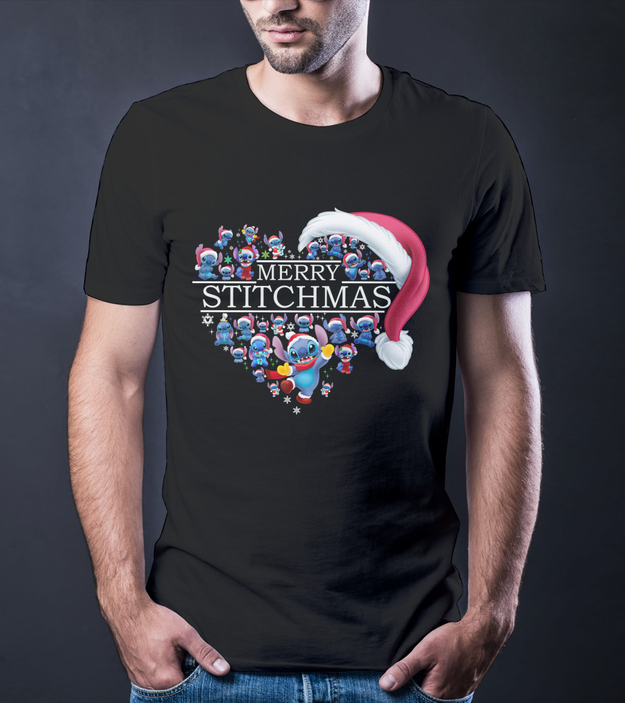 Merry Stitchmas Santa Hat Heart Stitch Christmas T-Shirt