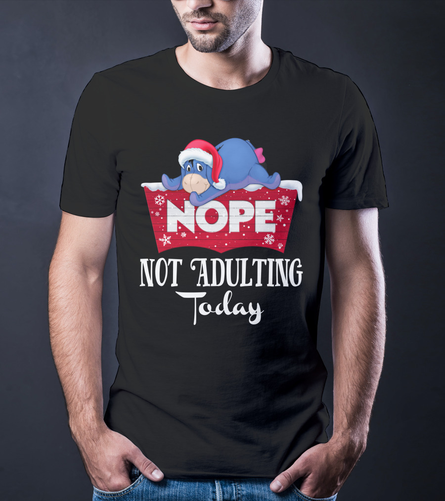 Eeyore Nope Not Adulting Today Holiday Santa Hat T-Shirt